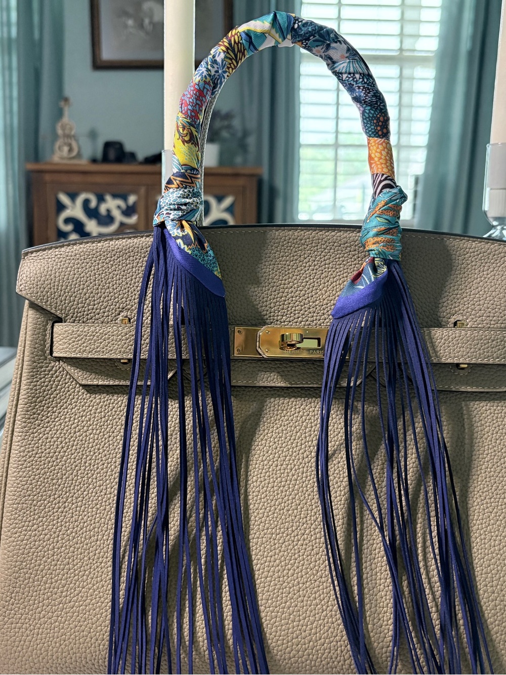 Fringe Handbag Wraps in Navy Fringe /Zebra Floral Print - Picture 6 of 7